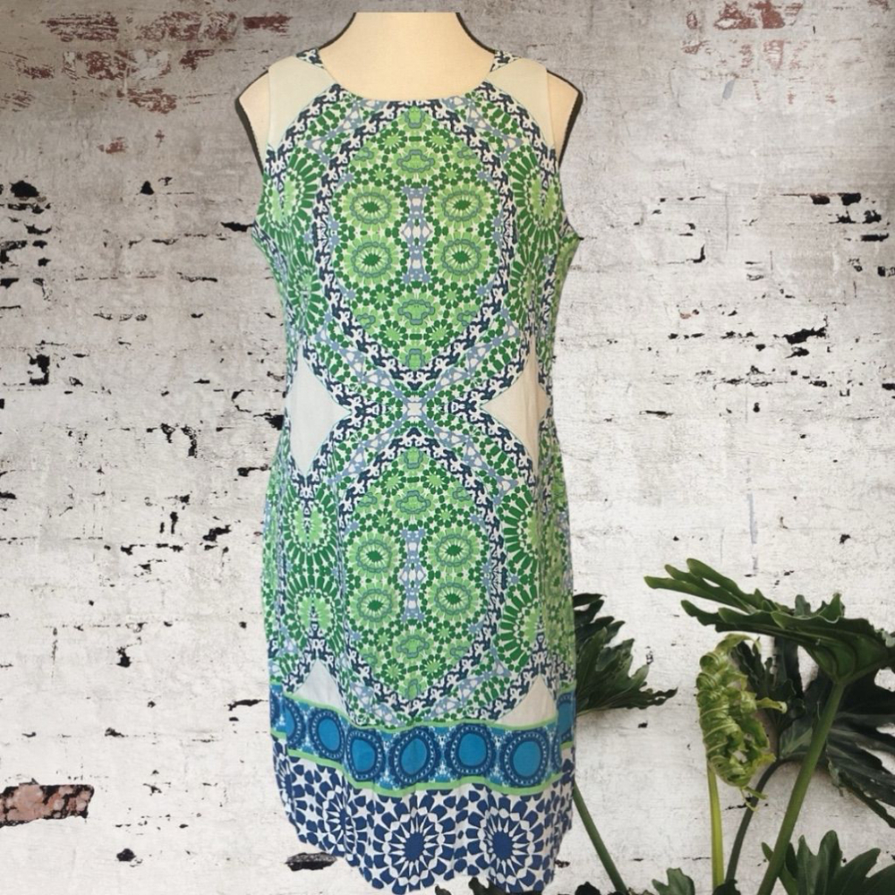 London Times Green and Blue Mini Dress